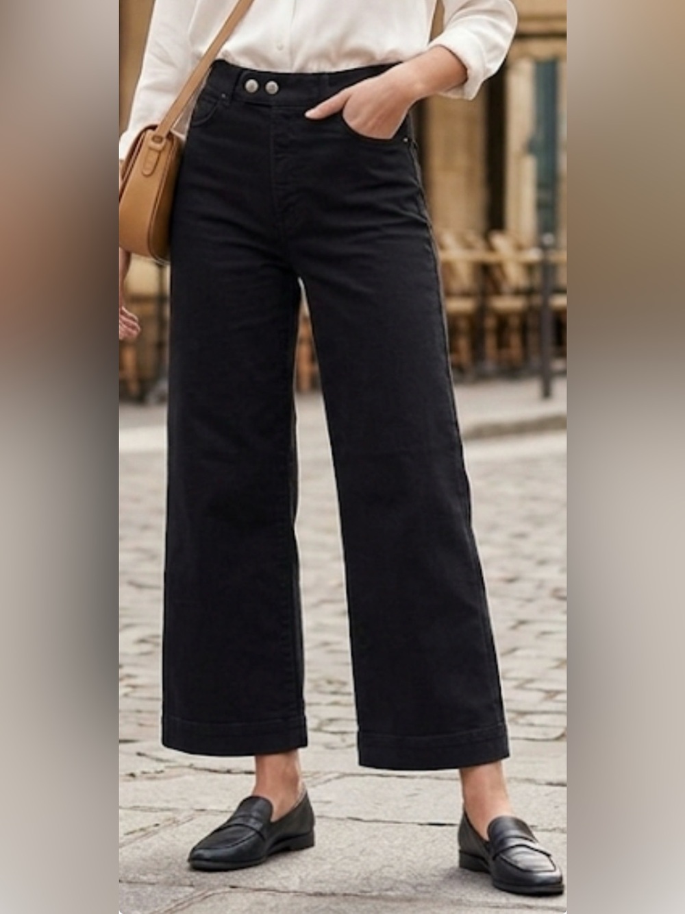 Los Angeles Atelier & Other Stories High Rise Wide Leg Cropped Jeans Black 6
